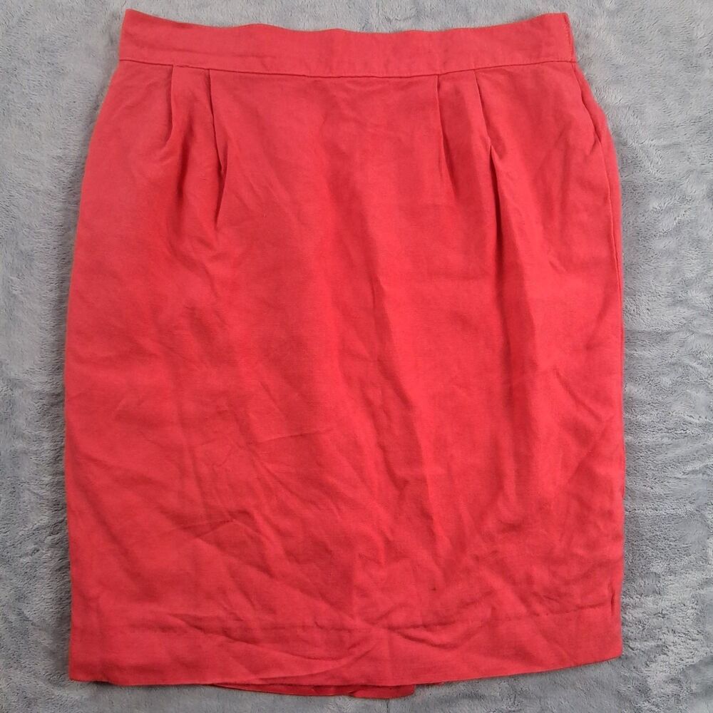 Vintage Talbots Skirt Womens 10 Red Linen Viscose Pleated Pencil Midi USA Made